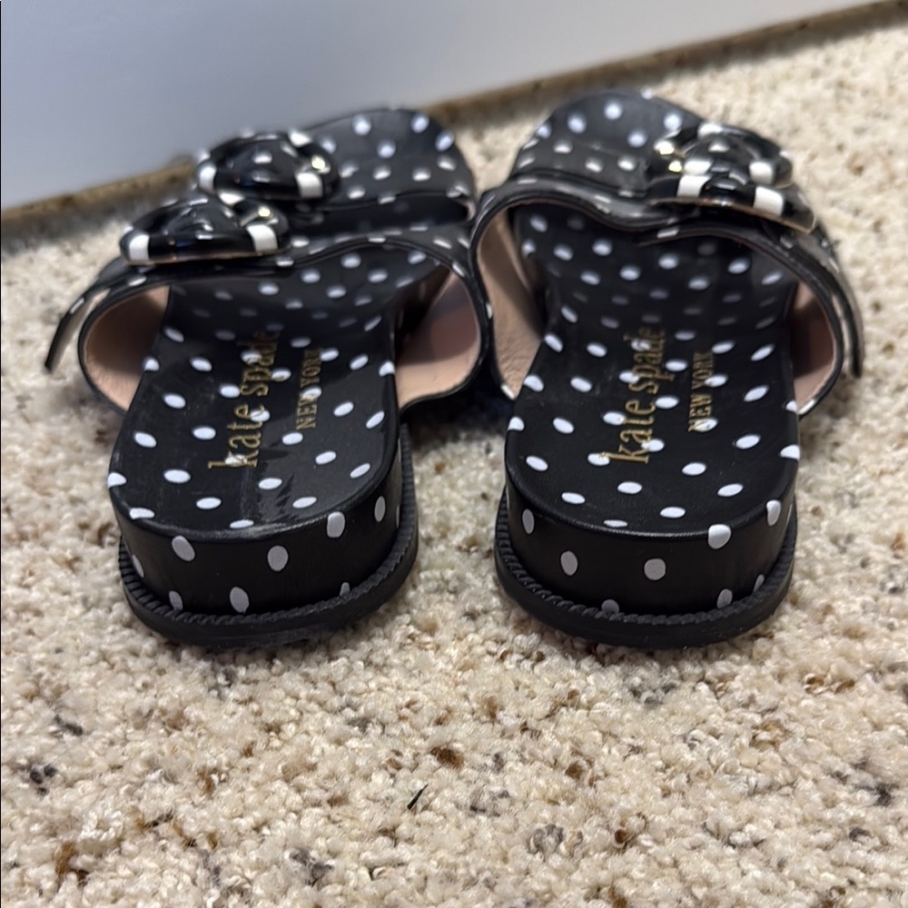 kate spade Black and White Polka Dot Double Buckle Slide Sandals - Picture 3 of 6